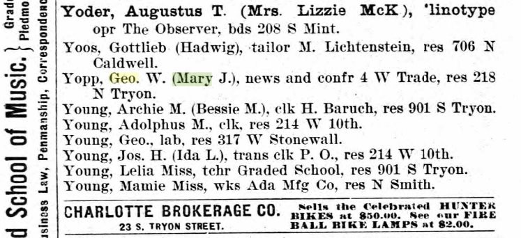 George Yopp, 1897 city directory